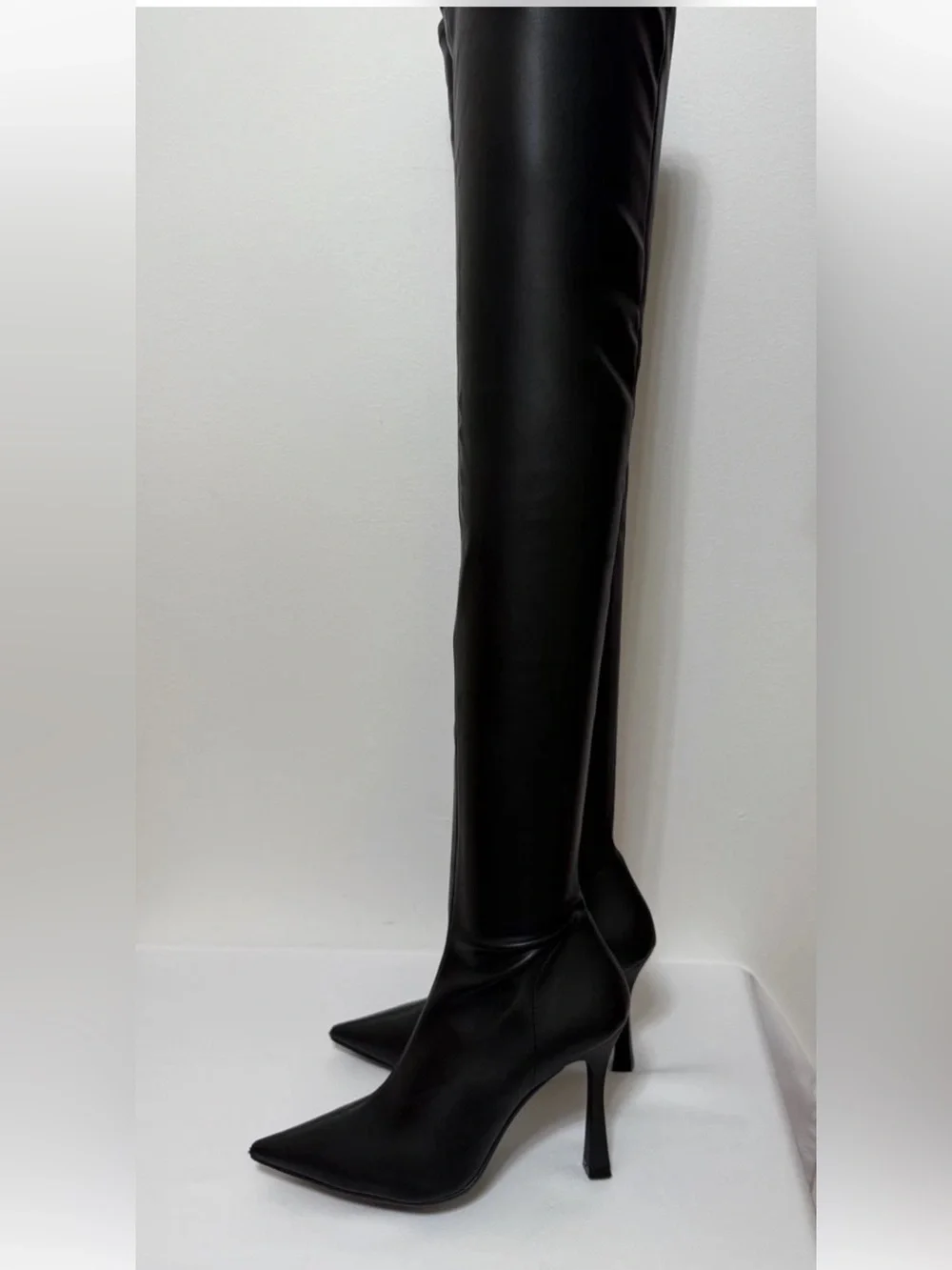 41 US9.5 Bianca Di 🇮🇹Italy Thigh High Boots As Leather 28”Shaft Heel Pointed Toe